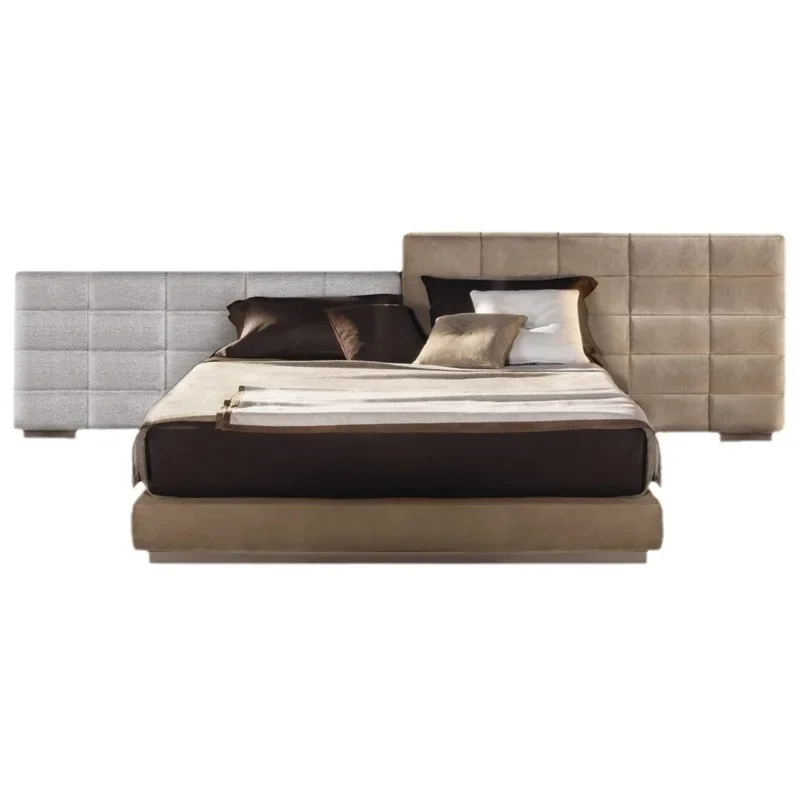 

Italian minimalist double bed fabric bed hotel villa suitable for high and low screen bedroom cowhide leather bed