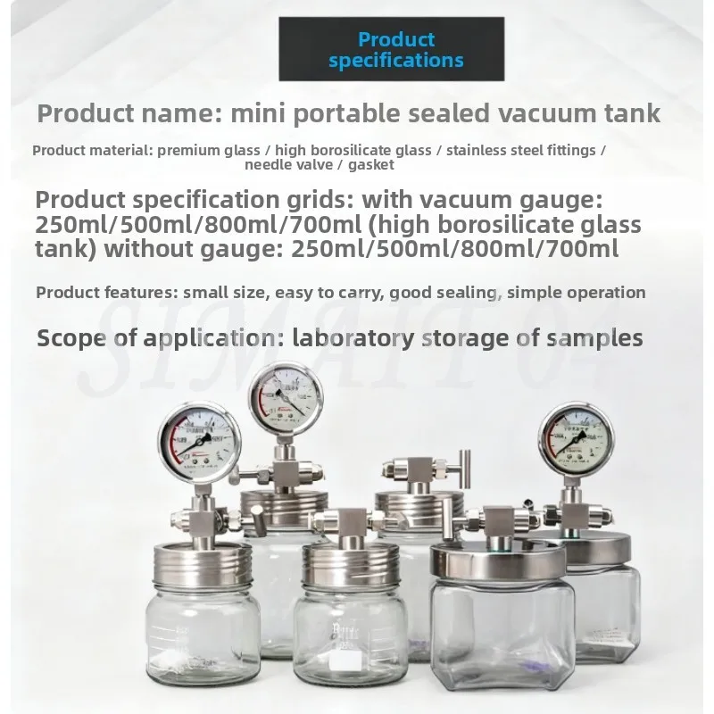 Laboratory Samples, Storage Carry Mini Dryer with Negative Pressure Gauge, Metal Needle Valve, Glass Sealed Tank, Vacuum Tank