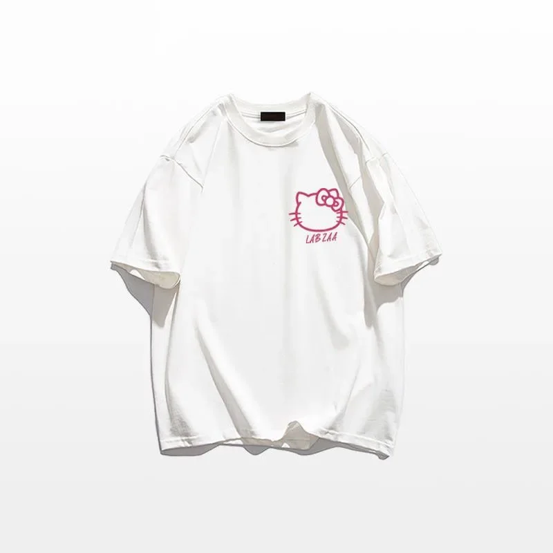 Sanrio เสื้อยืดคอกลมแขนสั้นสำหรับผู้หญิง, เสื้อ Y2K พิมพ์ลายการ์ตูนฉบับภาษาเกาหลี Hello Kitty