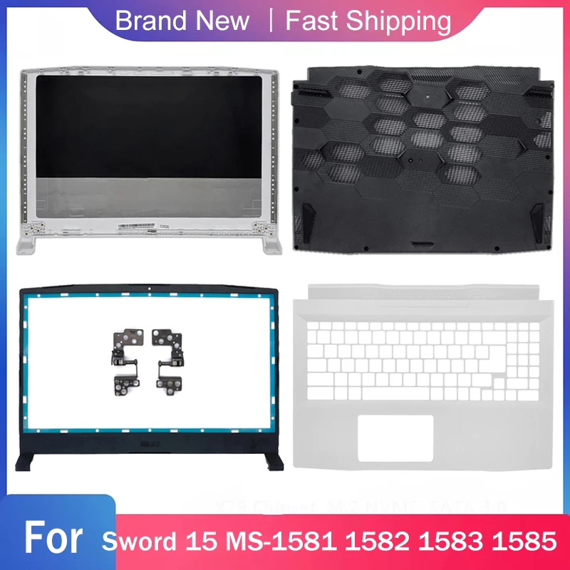 New Bottom Base Case For MSI Sword 15 MS-1581 1582 1583 1585 Laptop LCD Back Cover Front Bezel Hinges Palmrest Upper Top White