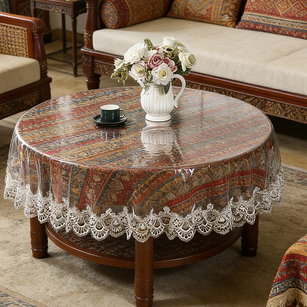 PVC Plastic Transparent Round Tablecloth Waterproof Oil-Proof Easy Clean Table Protective Cover Restaurant Home Soft Table Mat