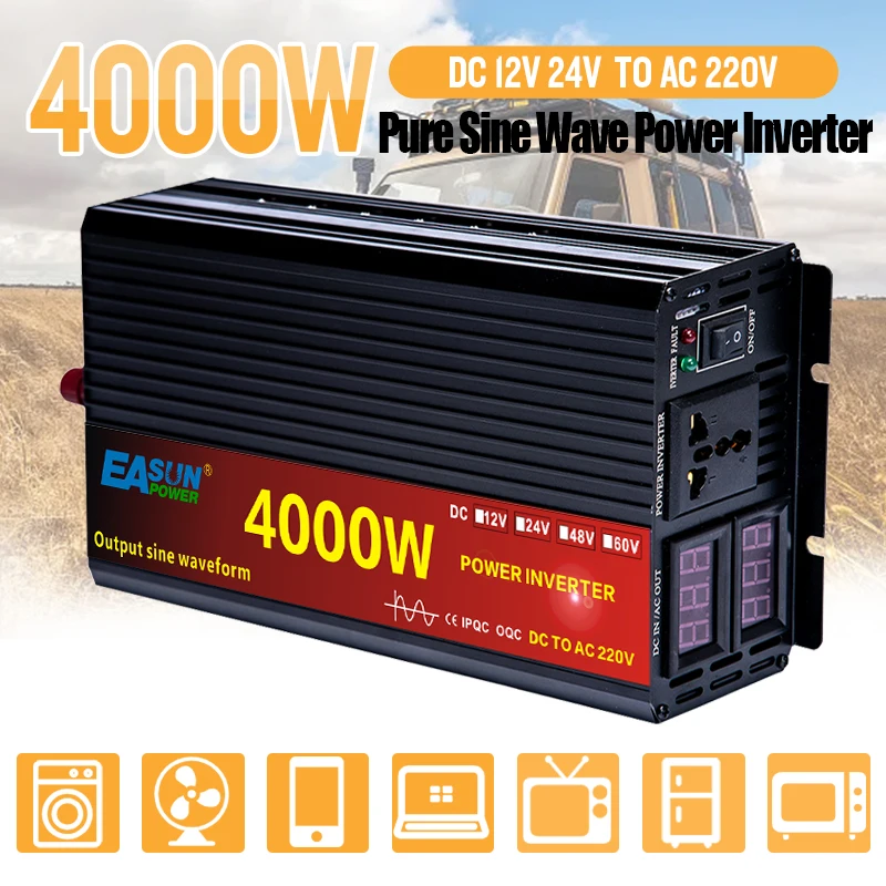 Pure Sine Wave Inverter 12V 220V  2000W 3000W 4000W 5000W 24V Dc To 220V AC Converter 12 220 Power Car Micro Solar Inverter