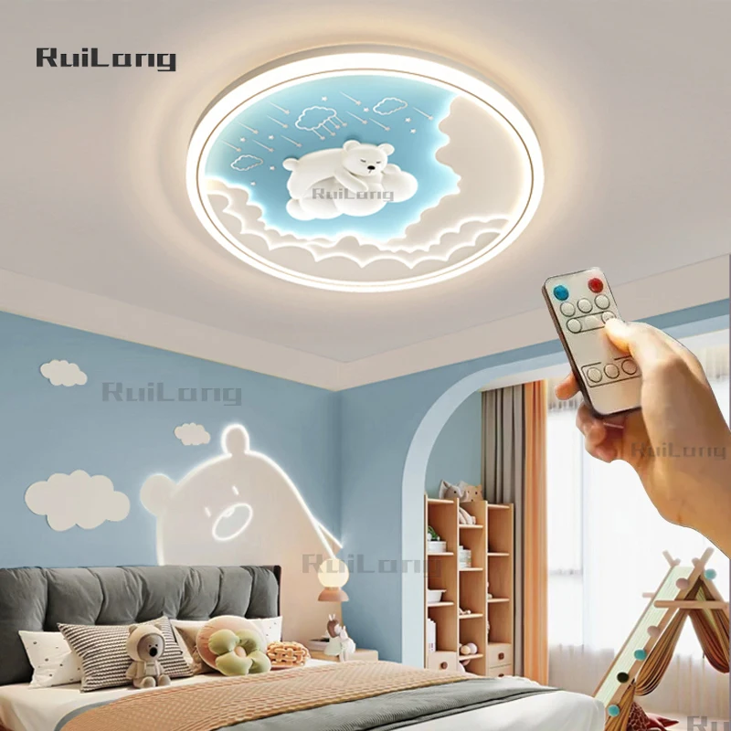 Kids Room Ceiling Light Bear Design Cartoon Baby Chandelier Boys Girls Bedroom Decor Cute Animal Cloud Led Ceiling Lamp lampara