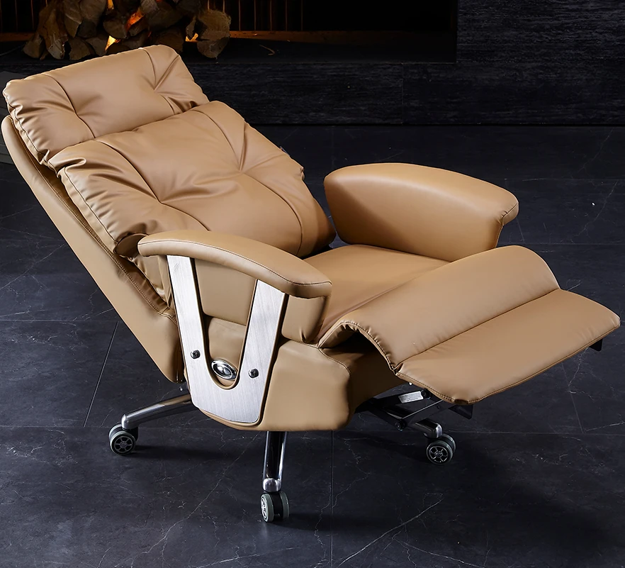 2Electric reclining boss chair, genuine leather business home computer chair, office swivel chair