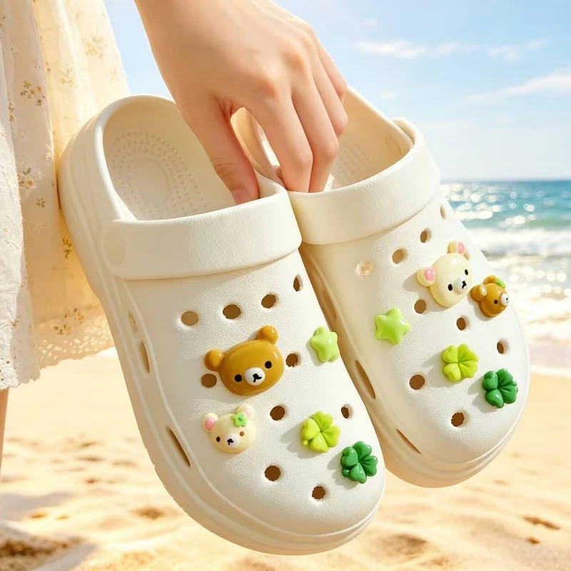 10PCS Cute Cartoon Bear Star Series Shoe Charms for Slide Sandals Garden Decorations Summer Accessory Set with Buckles And Pins