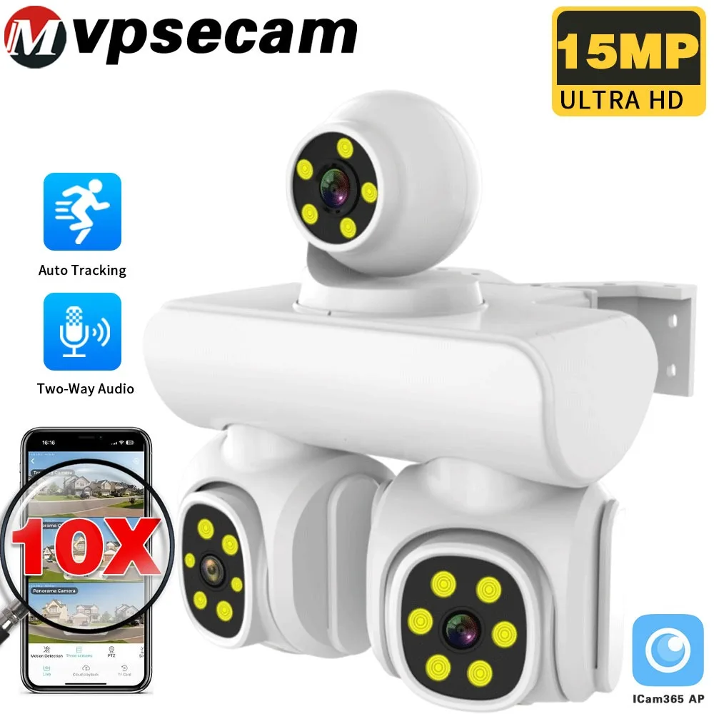 

15MP WiFi PTZ Camera Outdoor Waterproof Three-Lens Bidirectional Audio Automatic Tracking CCTV Video Surveillance Camera ICam365