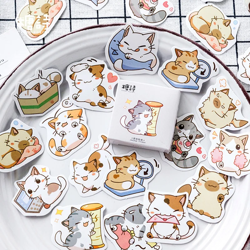 Pegatinas decorativas Kawaii Be My Cat, pegatinas de papelería para álbum de recortes, DIY, diario, etiqueta de palo, 45 unids/lote por caja