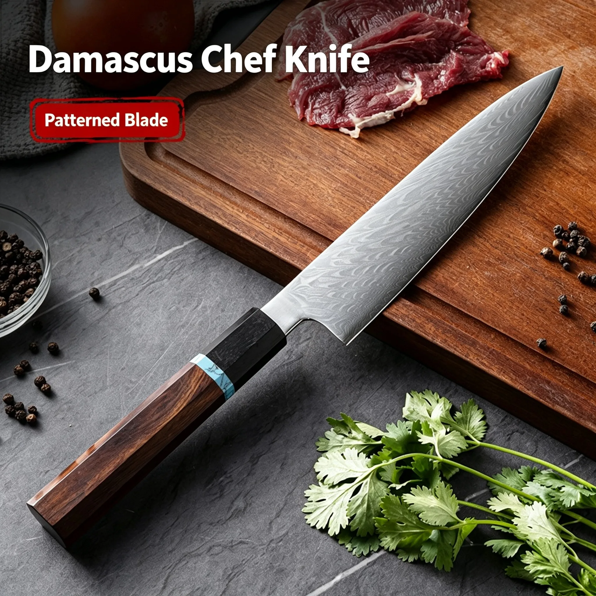 Damascus steel knife Japanese chefs sharp kitchen cooking knife with wooden handle kitchen knife for cutting meat and vegetables