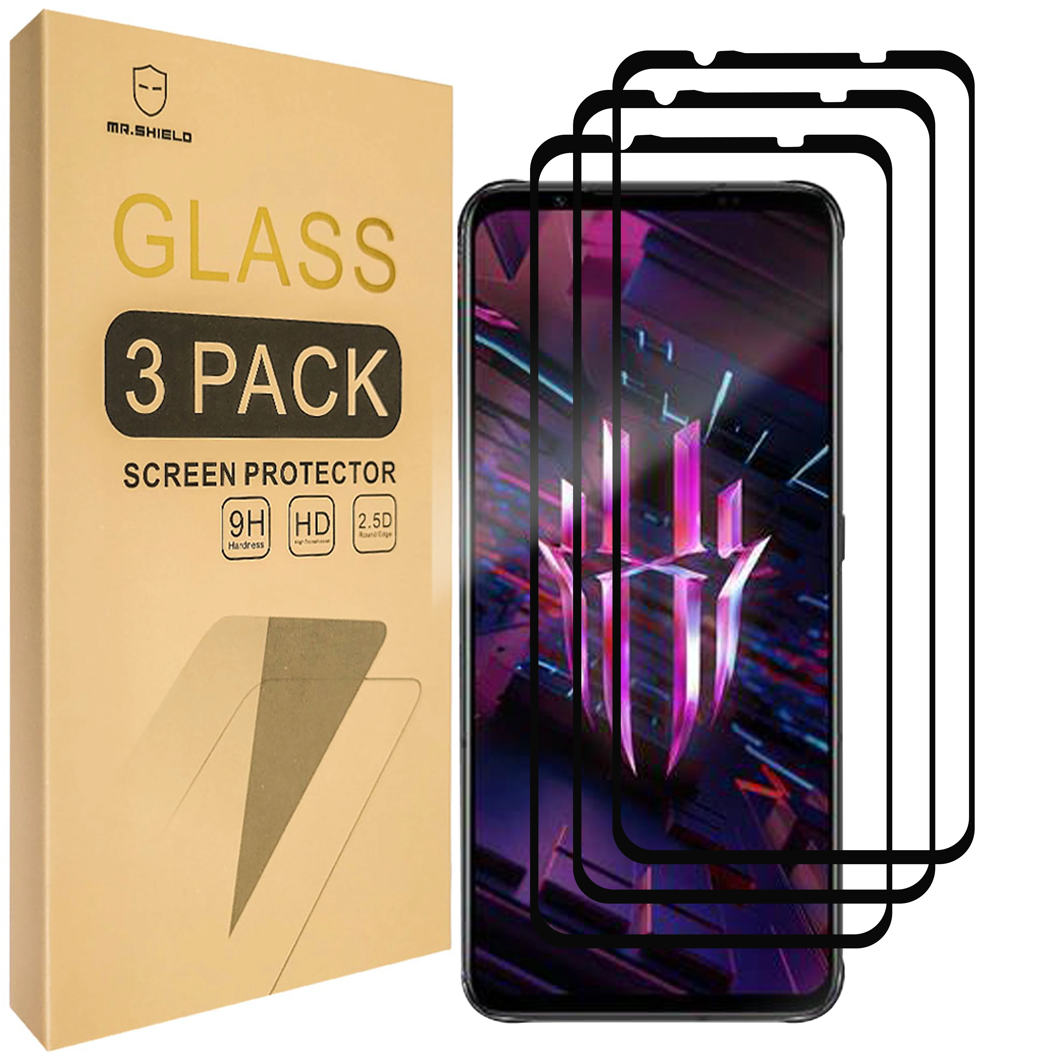 Mr.Shield [3-Pack] Screen Protector For Nubia Red Magic 7 / Red Magic 7S [Full Cover] [Tempered Glass] [ 9H Hardness]