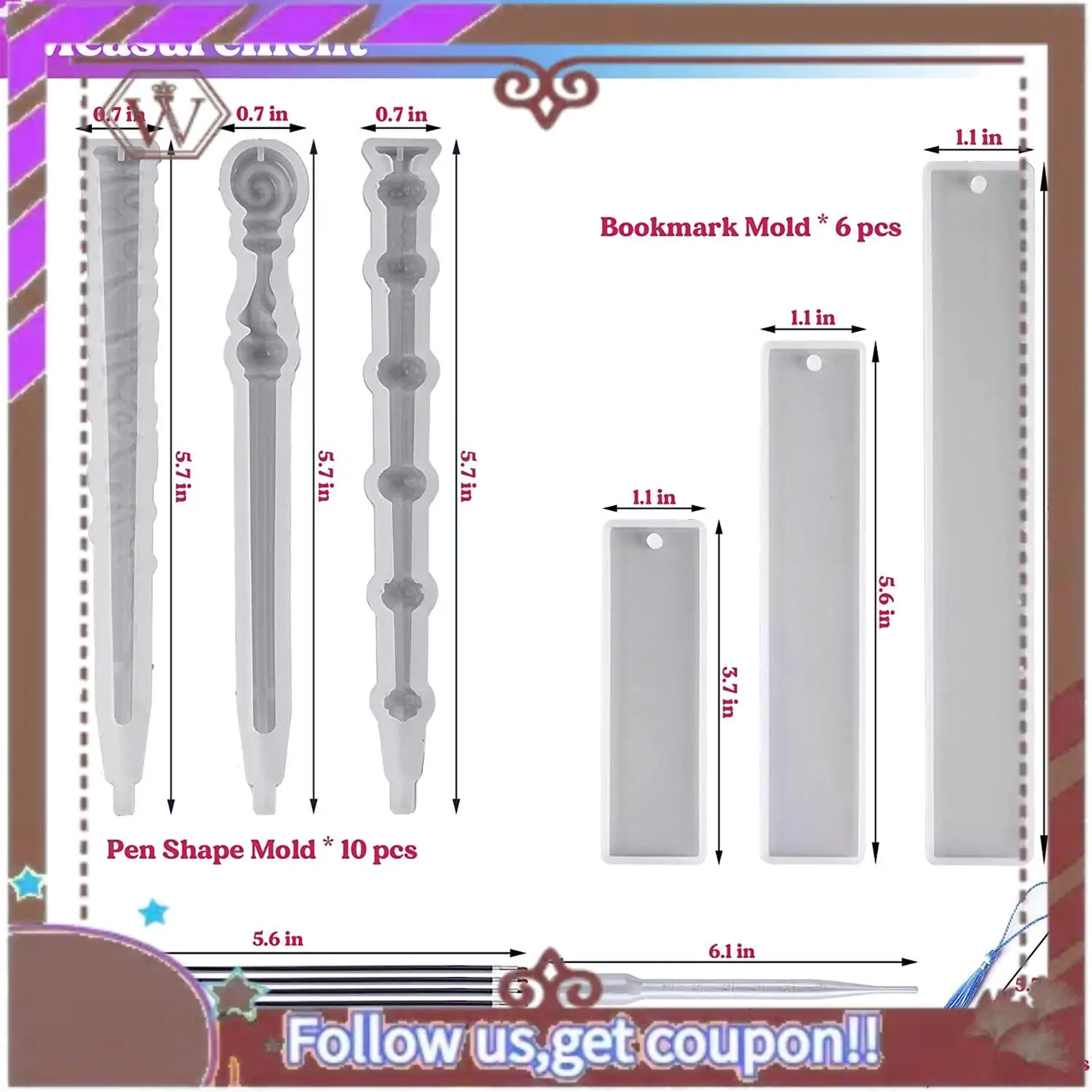ABBG-силиконовые формы для смолы, эпоксидные формы с 10 шт. полимерными формами для ручек, 6 шт. смоляные формы для закладок для поделок своими руками, подарков