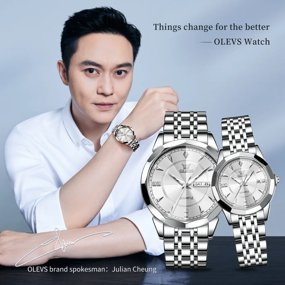 ساعة OLEVS 9977 للرجال ماركة أصلية ساعة كوارتز للسيدات والسادة مقاومة للماء مضيئة لتاريخ اليوم مع صندوق هدايا #6