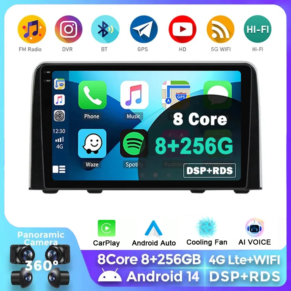 

Android 14 Car Radio For Honda CRV 2017 2018 2019 2020 2021 2022 Multimedia Video Player Navigation GPS Carplay QLED Stereo WIFI