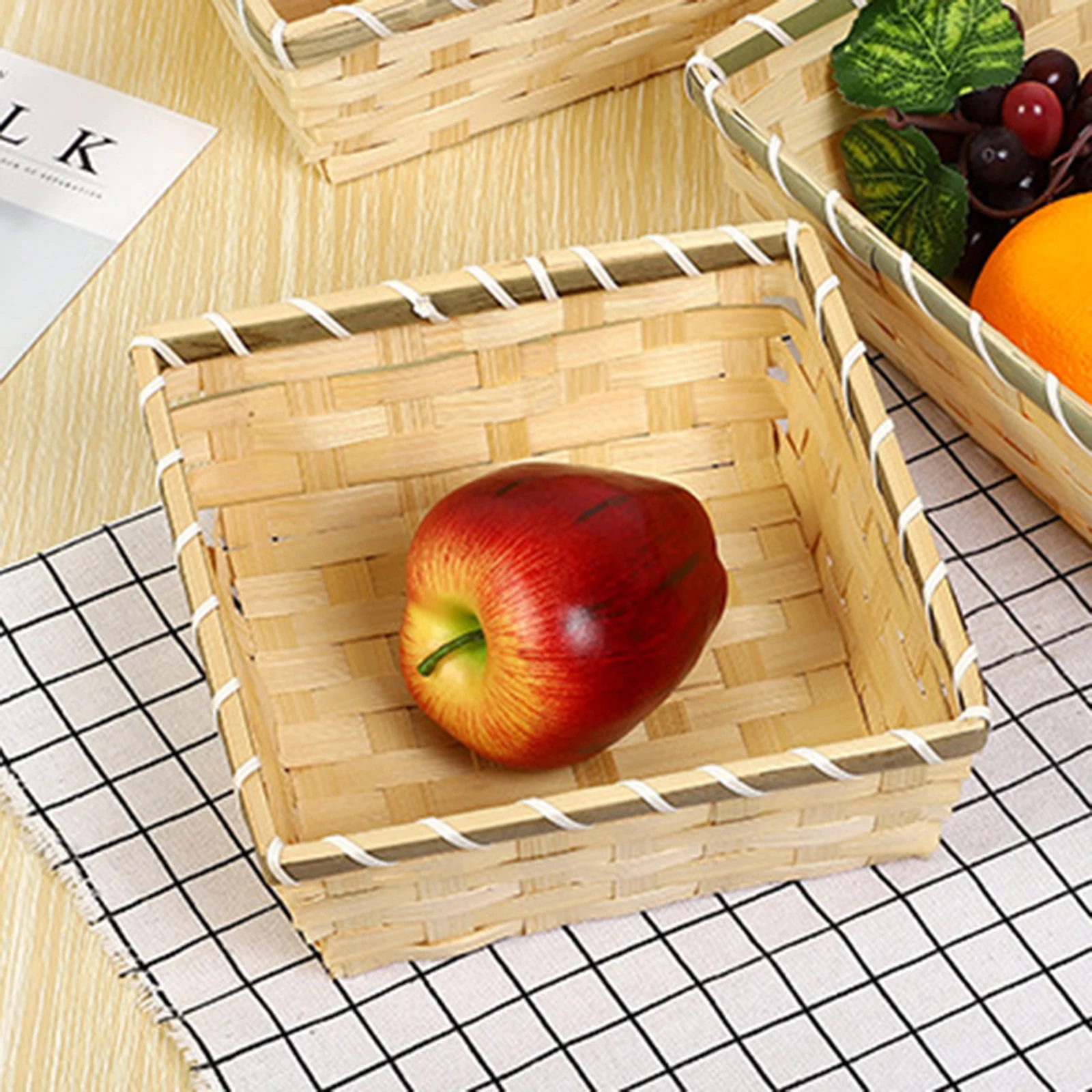 Multifunctional Woven Bamboo Storage Bin Snacks Toy Storage Basket Egg Storage Basket Handmade Pallet For Office Kitchen Sundry