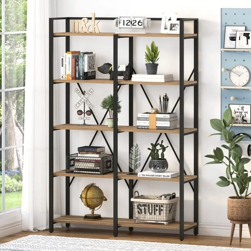 

Industrial Bookshelves and Bookcases,5 Tier Heavy Duty Etagere Shelving Unit,Farmhouse Rustic Wood Metal Book Shelves for Office