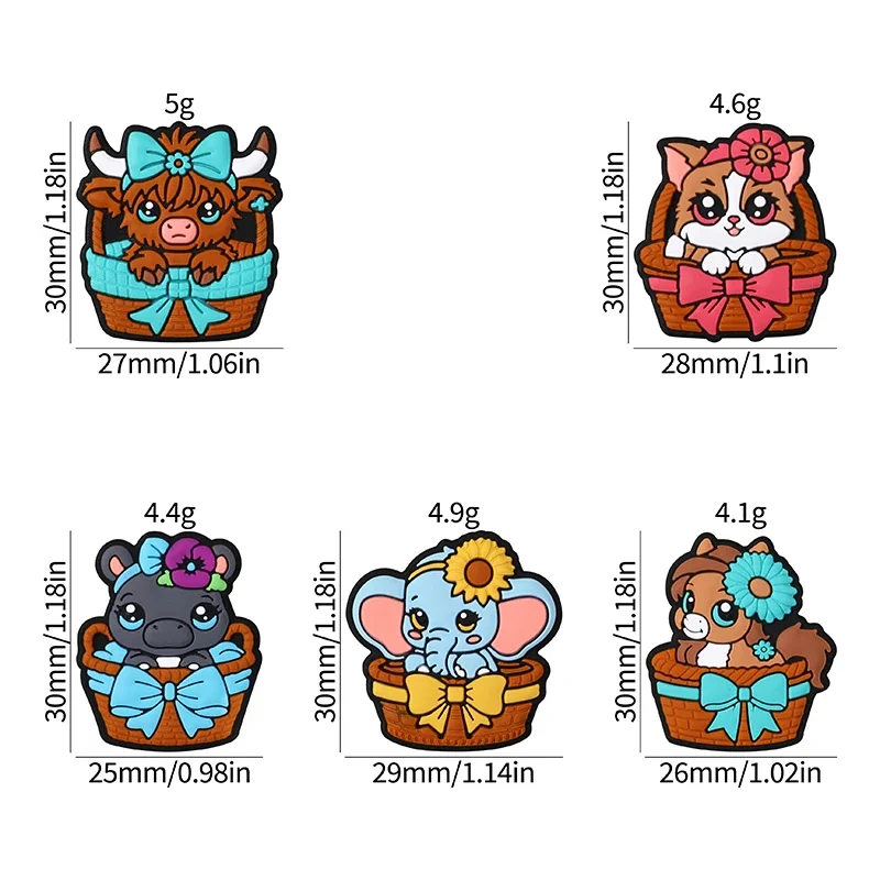 20pcs New Silicone Focal Beads Cartoon Animal Silicone Baby DIY Pacifier Chain Clips Newborn Baby Chew Toy Jewelry Accessories