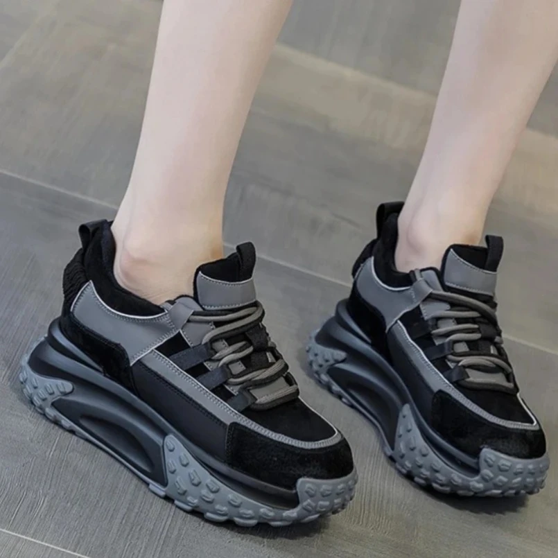 

2025 6 см массивные повседневные женские кроссовки из натуральной кожи на плоской платформе женские вулканизированные кроссовки разноцветные модные туфли