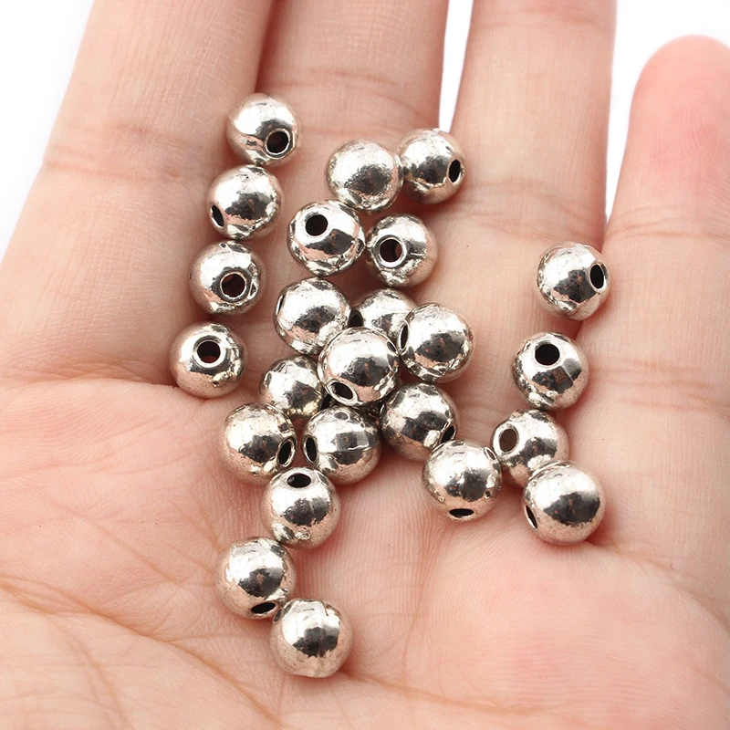 30-100PCS 4-8mm Zinc Alloy Round Spacer Beads Loose Beads For 1mm 2mm Leather Cord DIY Necklace Bracelet Jewelry Making Findings