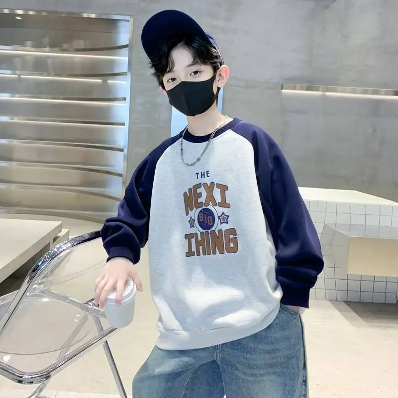 

Spring Autumn Boys Cotton Loose Contrast Alphabet Jumper School Kids Track Pullover Shirt Tops Child Workout Sweatshirt 5-16 Yr