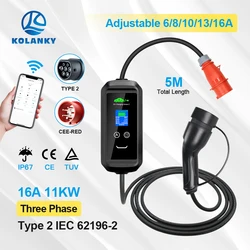 Cargador EV portátil tipo 2 para coches híbridos, conjunto de tiempo de carga para vehículos eléctricos de la UE, Control por aplicación Tuya, Wallbox, 8/10/13/16A, 11kW