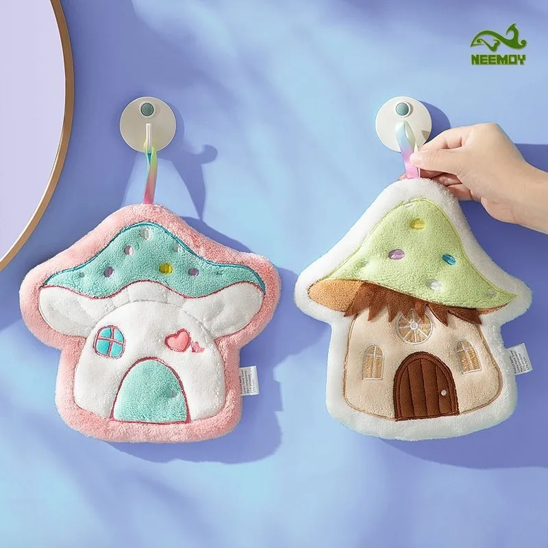 Children's Cartoon Mushroom Coral Velvet Absorbent Hand Towel Quick Drying Bathroom Kitchen Wipe Towel Towel Handkerchief
