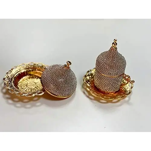 Grand Gifft Handmade Copper Turkish Coffee Espresso Serving Set Swarovski Crystal Coated Cup (Upper Crust) V.i.p Product