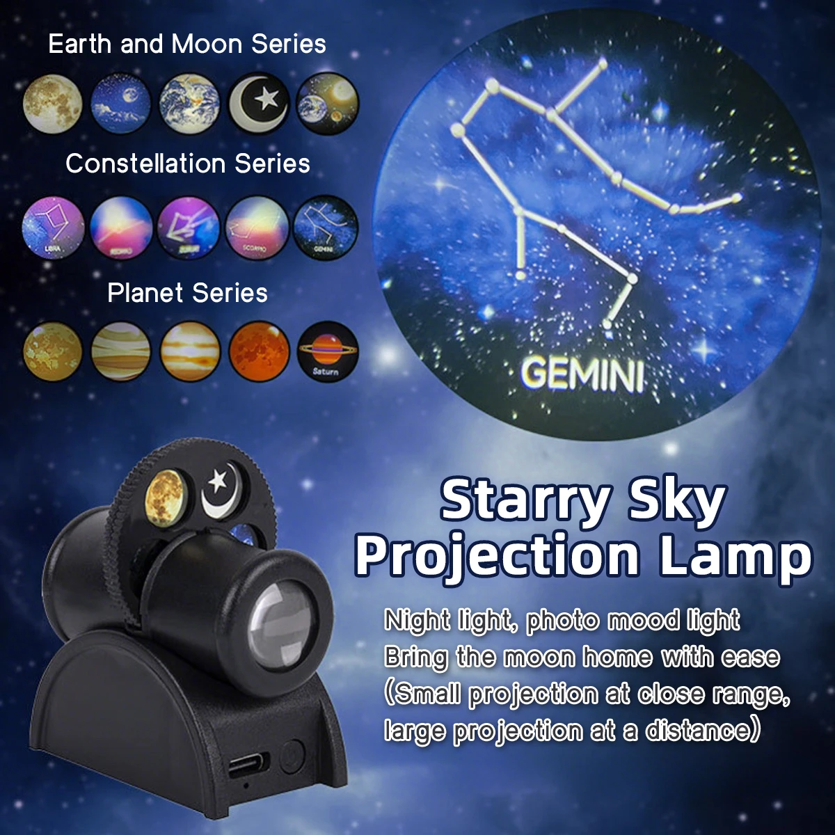Lámpara LED reemplazable USB para proyector de Luna, proyector de constelación de la tierra, lámpara de pared de ambiente romántico para dormitorio, luz nocturna de planeta