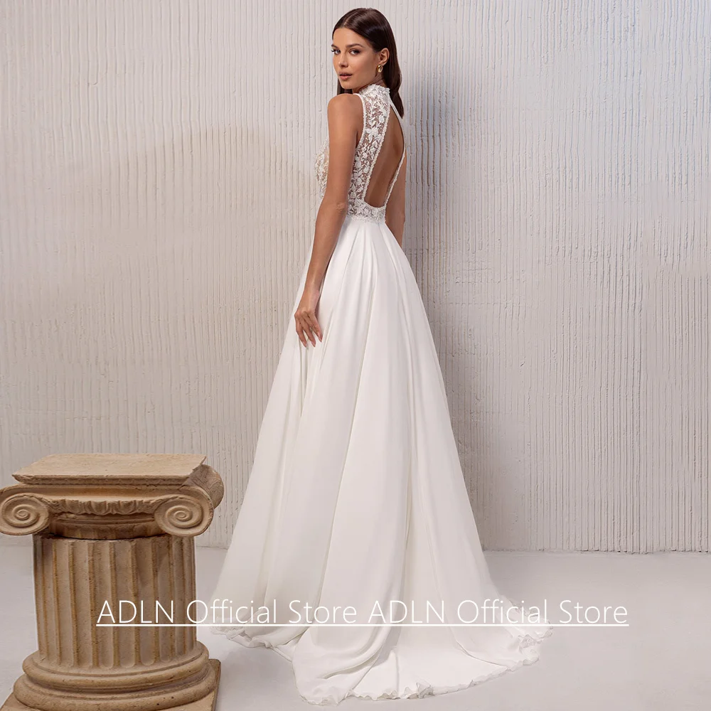 Robe De mariée personnalisée, col haut, sans manches, avec des appliques De perles, avec traîne De balayage, Robe De plage, 2026