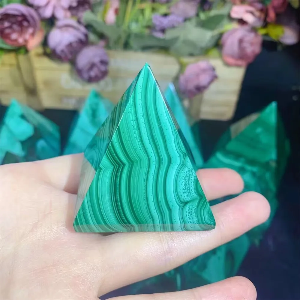 Natural Malachite Pyramid,  Mineral Reiki Healing Wealth Gem, Quartz Crystal Carved Pyramid, Home Office Degaussing Decoration