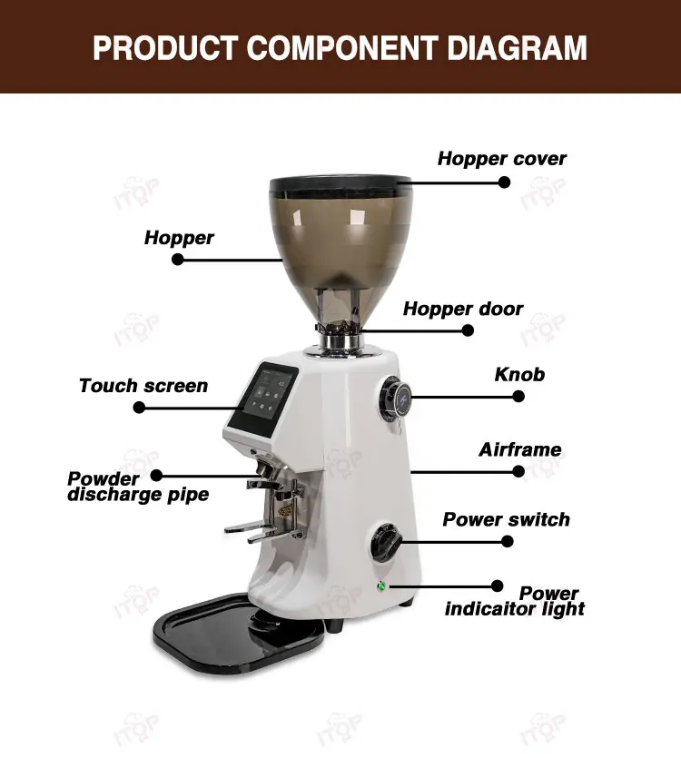 ITOP CG74A Commercial Coffee Bean Grinder 74mm Flat Burr Touch screen Quantitative Grinder Coffee Grinding Machine 110 220V