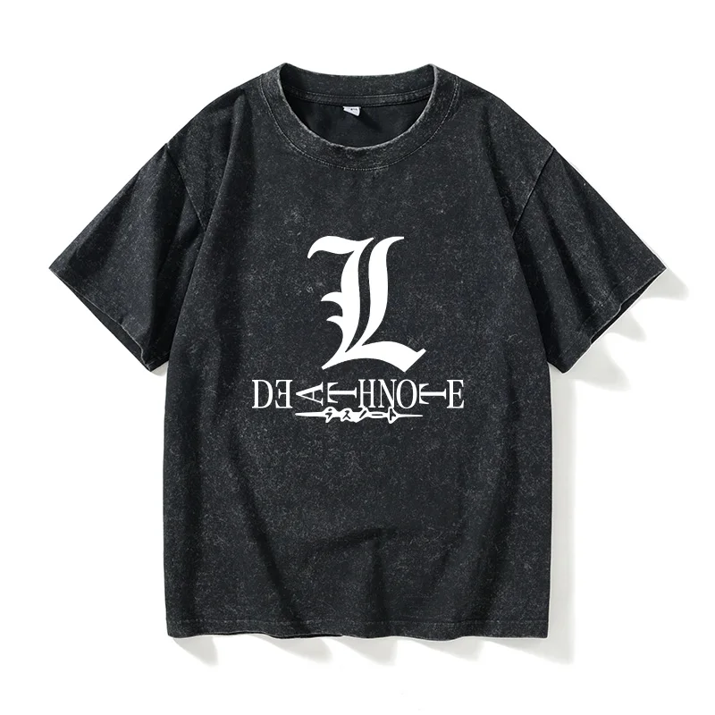Camiseta holgada con logo de Death Note L, camiseta informal de algodón de verano para hombres y mujeres