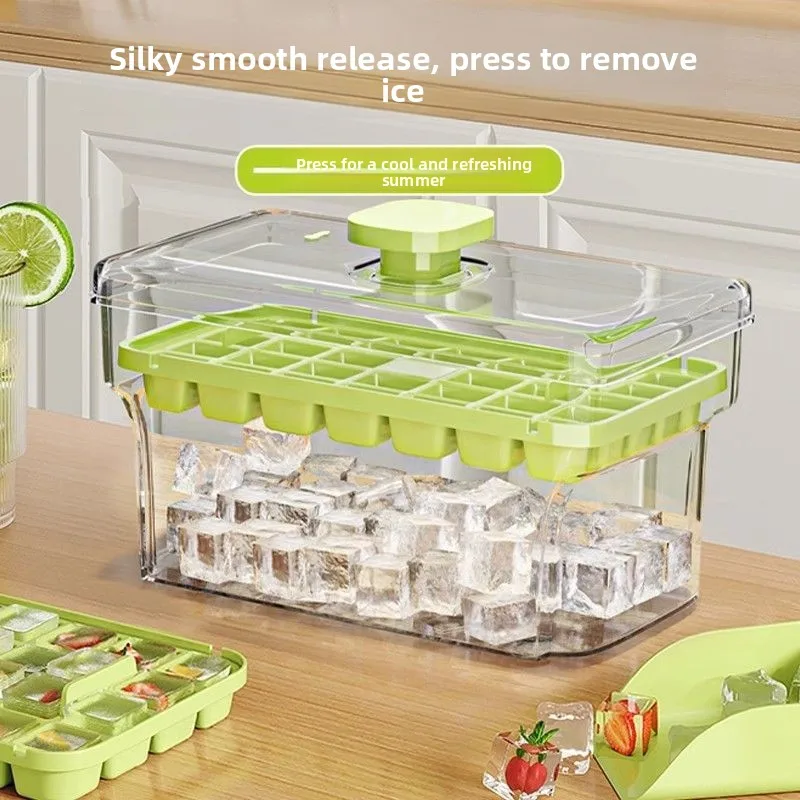 Press Ice Cube Tray Sealed Lid Food Grade Easy Demold Ice Mold Refrigerator Quick Release Ice Maker Box Home Use