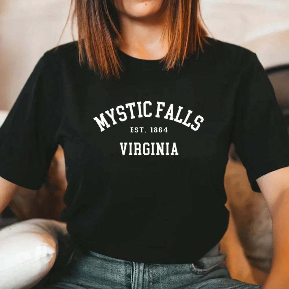 Y2k Short Sleeves Sunmmer T Shirt Mystic Falls Virginia Est.1864 Tops Salvatore Short Sleeve Casual Tee Gift for Vampire Fan