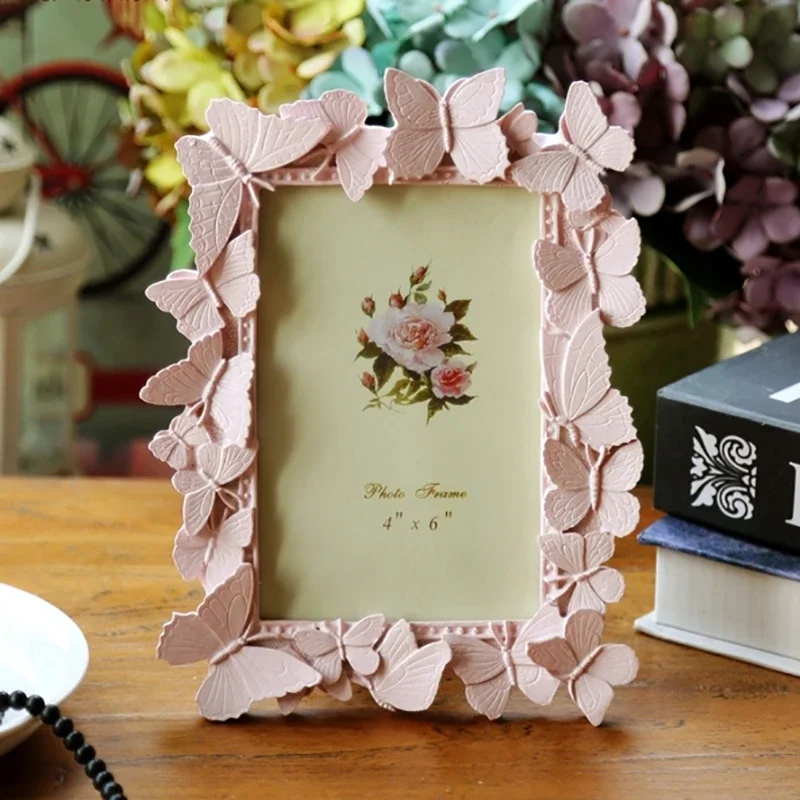 Pink Butterflies Resin Photo Frame 4 By 6 Rectangle For Home Indoor Tabletop Decoration