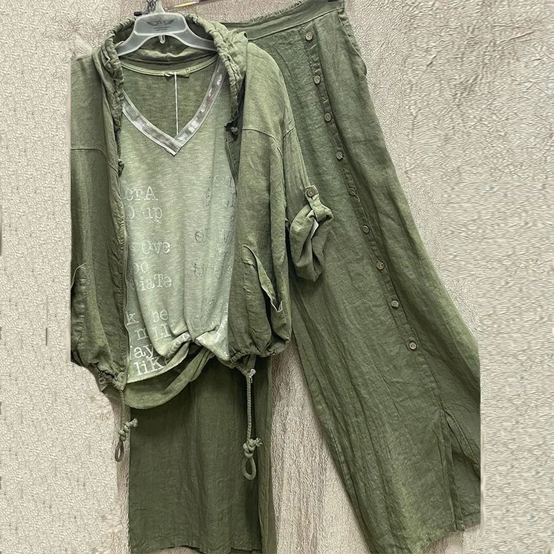 

2025 Spring And Summer Fashion Women's Clothing High Street Spring Clothing Long-sleeved Fake Two-piece Loose Pants Two-piece Su
