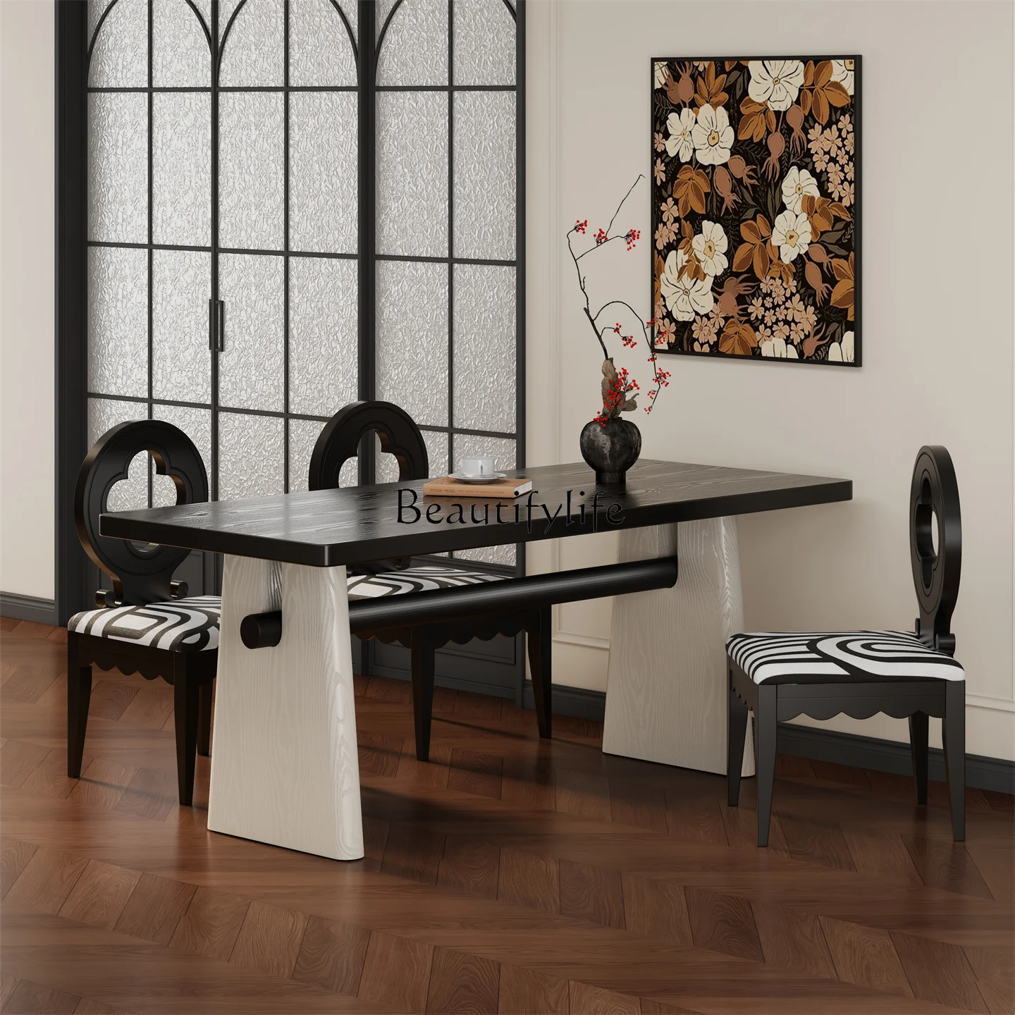 

French cream style solid wood dining table designer creative home B & B antique log table