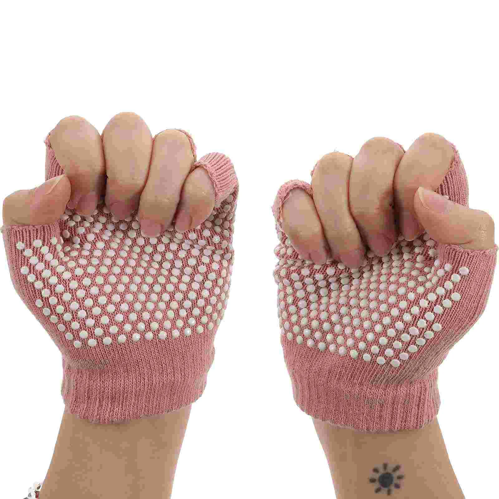 

1 Pair Non-slip Half Finger Knit Gloves Exercise Yoga Accessories Workout Gloves Yoga Gloves for Fitness (Pink)