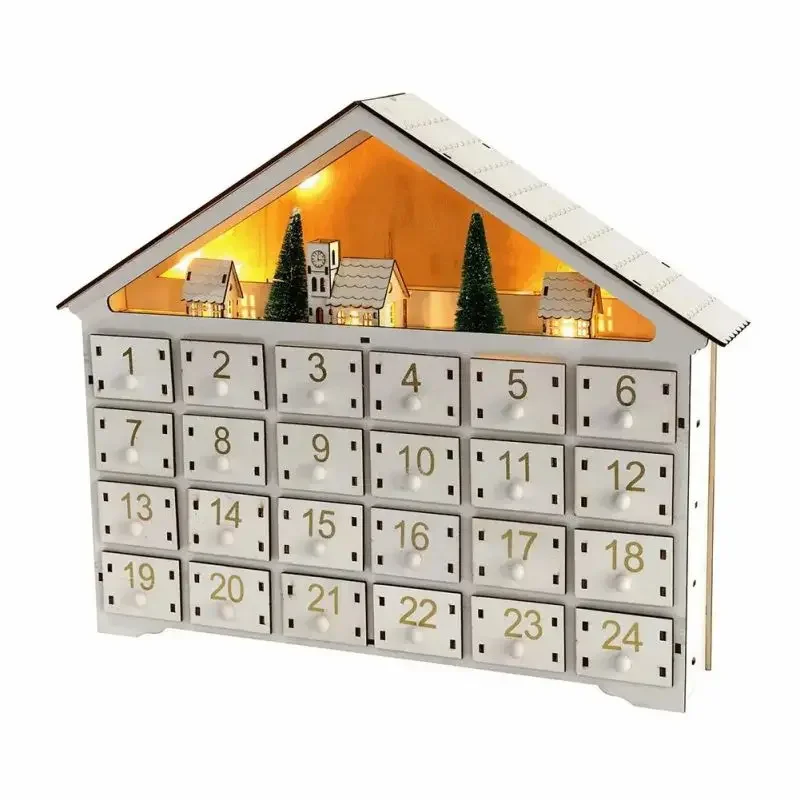 Christmas Wooden House Advent Calendar 2023 with LED Lights 24 Storage Drawers & 24 Day Countdown Calendar Christmas Decoration