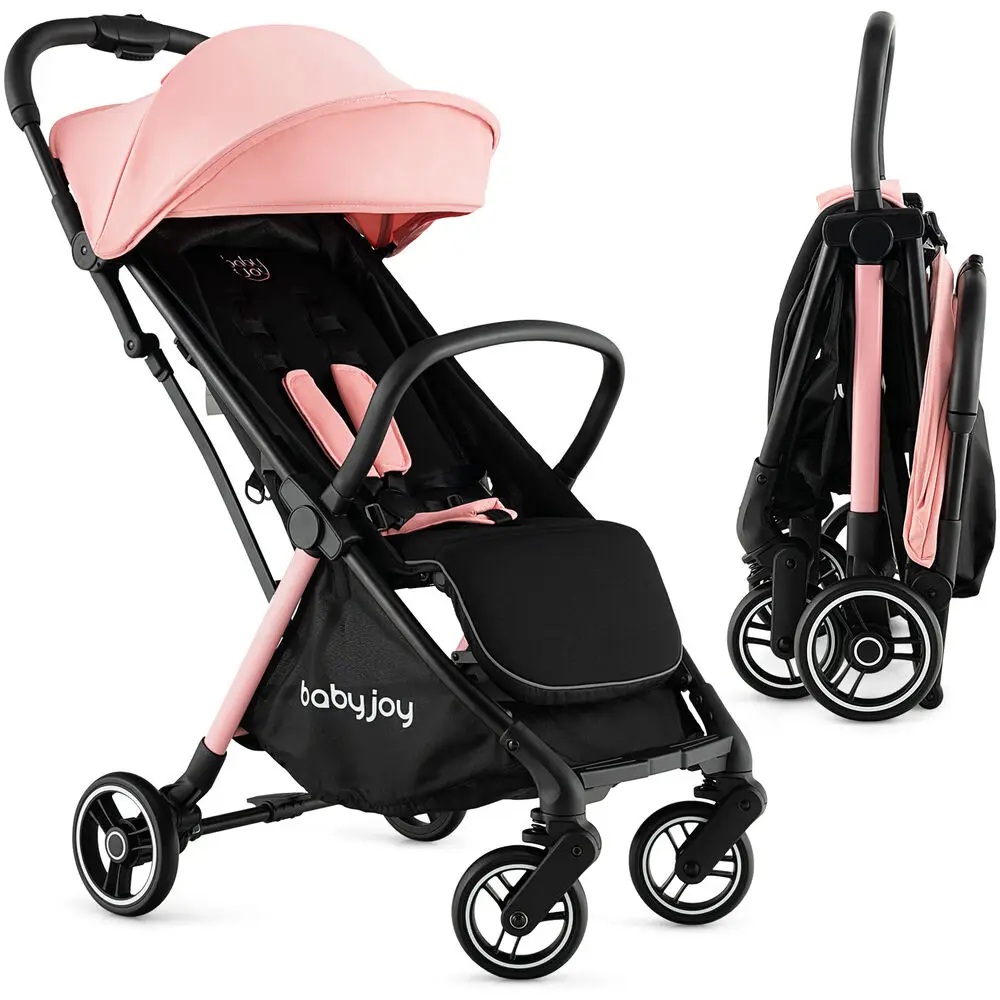 Babyjoy Portable Baby Stroller One-Hand Fold Pushchair W/ Aluminum Frame Pink