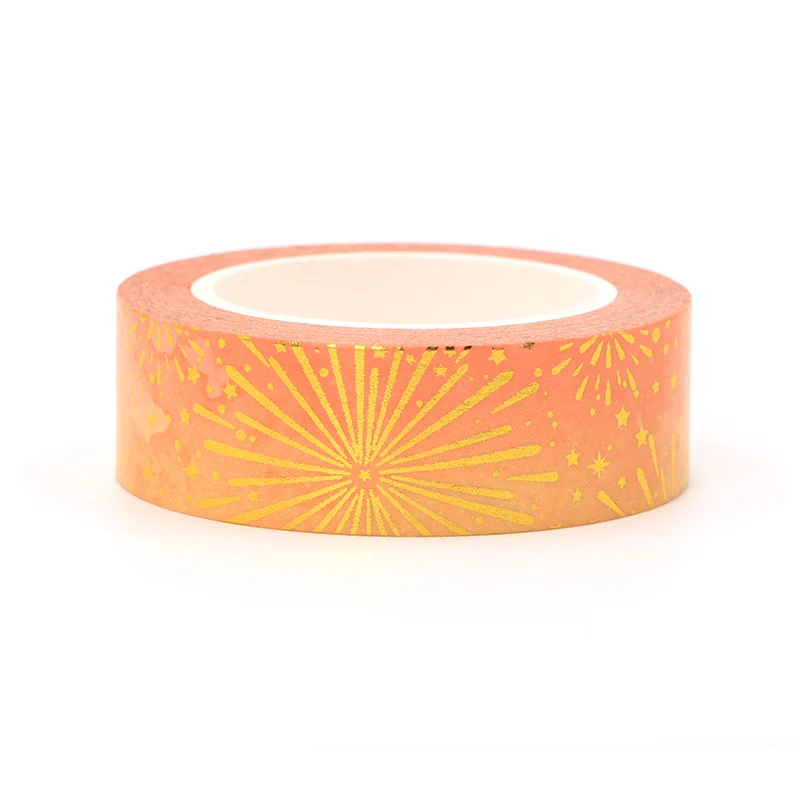 1 PCS Decorative Foil Yellow Fireworks Paper Washi Tapes Planner Adhesive Masking Tape Cute Stationery 15mm*10m