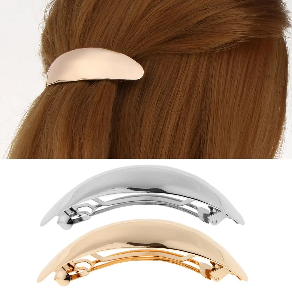 

Shiny Metal Curved Volume French Barrette Clasp Ponytail Holder