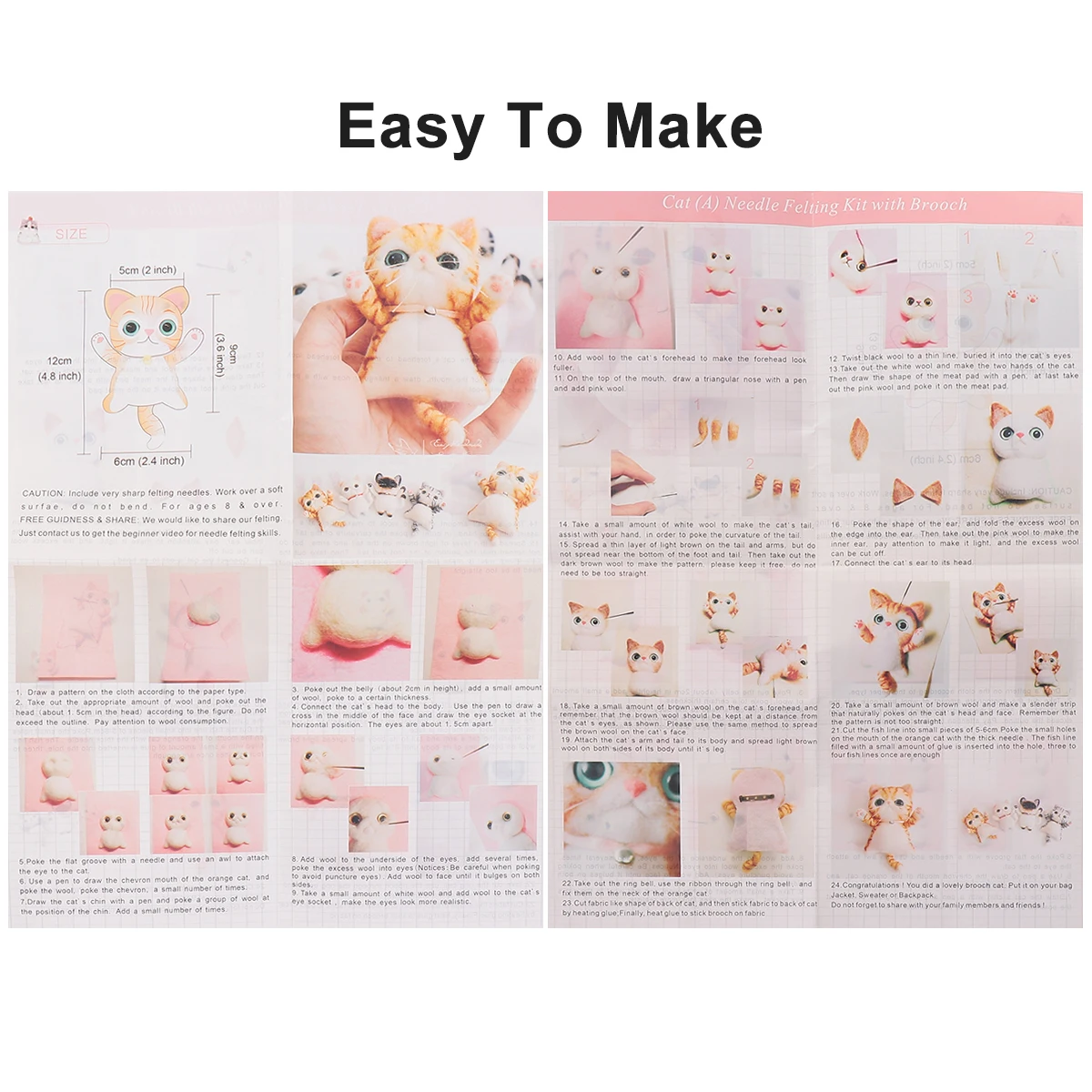 

Wool Felt Brooch Handmade Needlecraft Kits DIY Accessories Cat Material Package Durable Safe Kitten Design Home Decoration