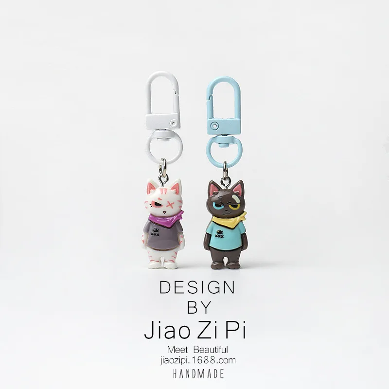 Trendy Funny Street Cat Keychain Creative Bag Jewelry Pendant Personalized Cartoon All-match Daily Accessories