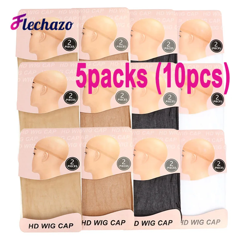 HD Wig Cap Wig Base Transparent Wig Cap 5Packs 10Pcs Black White Brown Beige Ultra Thin Stocking Caps Wig Essentials Accessories