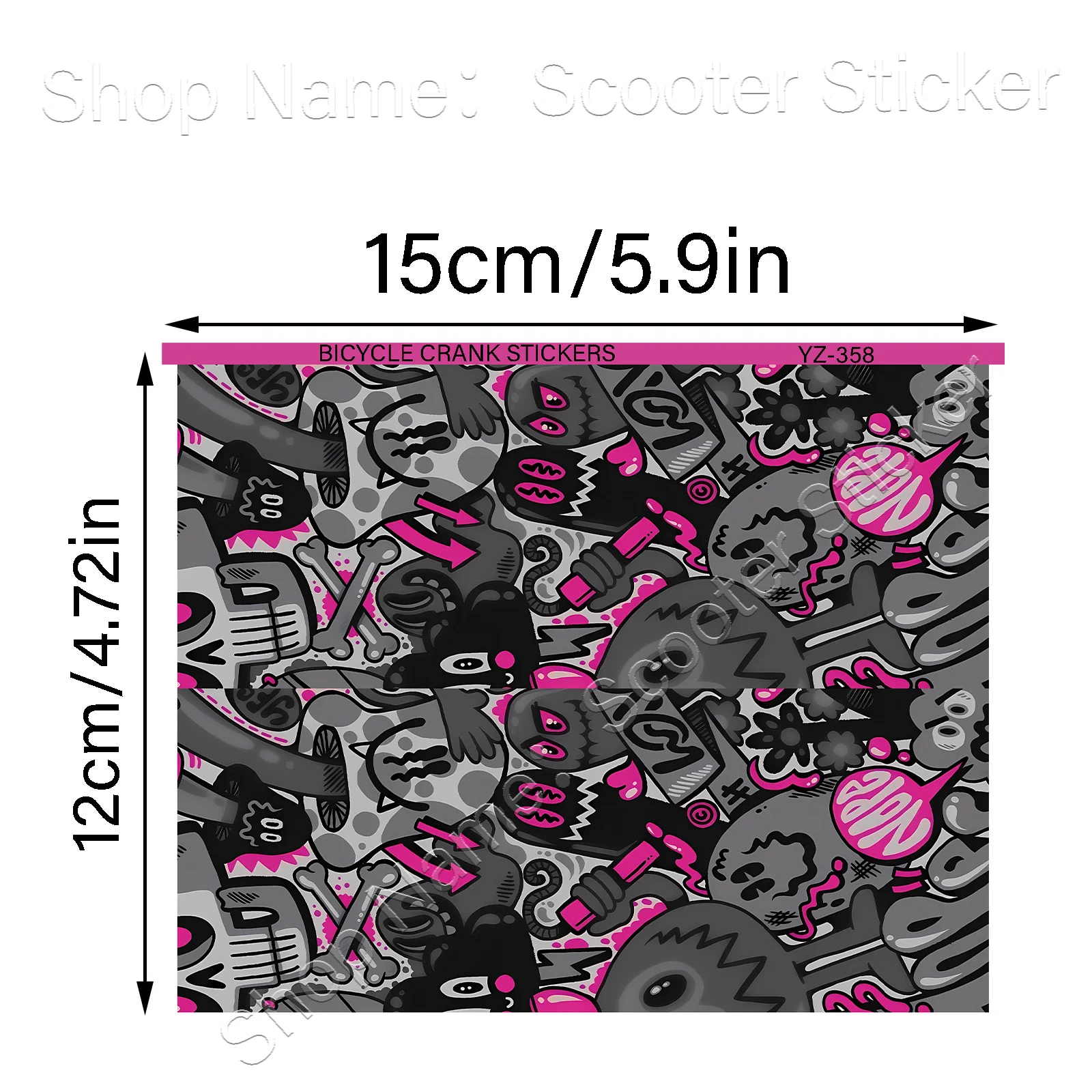 1Pair 2D Flat Skull Monster Graffiti Crank Arm Vinyl Sticker, Waterproof Removable Decal for Bike Crankset Decor, Holiday Gift