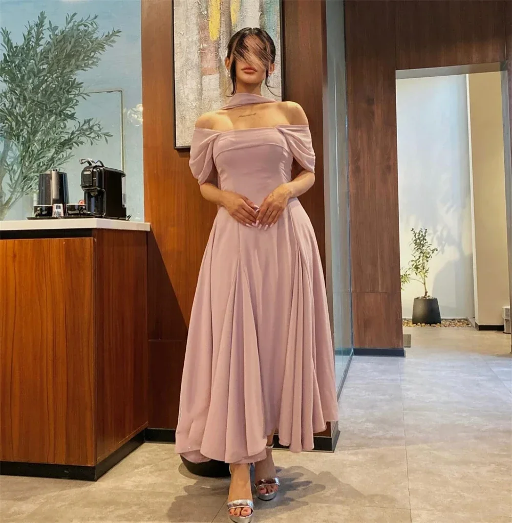 

Customized Prom Dress Saudi Arabia Casual Simple Formal Evening Off The Shoulder A-line Draped Ankle-Length Satin Bespoke Occasi