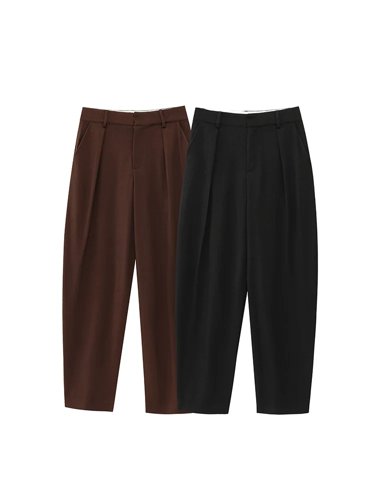 

Willshela Women Fashion Solid Pleated Front Zipper Flare Pants Vintage High Waist Full Length Female Chic Lady Trousers