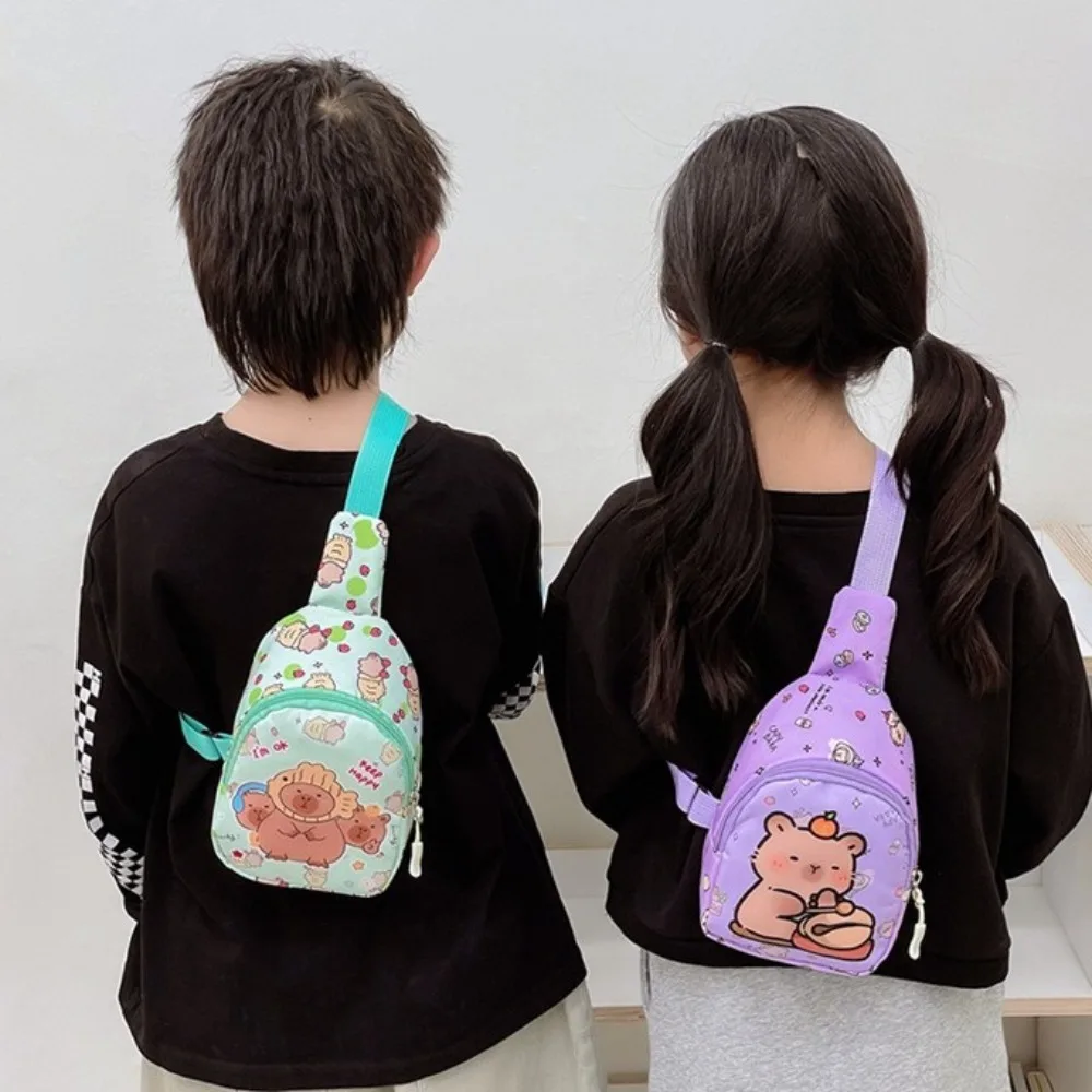 Fashion Cute Capybara Crossbody Bag Zipper Nylon Shoulder Bag Print Pattern Multi-functional Chest Bag for Kindergarten Children