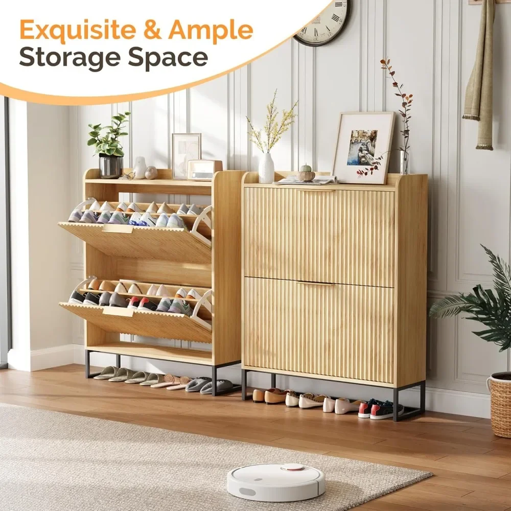 

Hidden shoe cabinet with 2 flip drawers, Entrance groove shoe cabinet, corridor independent shoe rack storage