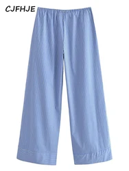 CJFHJE-Pantalon long élastique à fines rayures pour femmes, vêtements chics pour femmes, jambe large haute, droit, bleu, proximité, décontracté, fjWomen