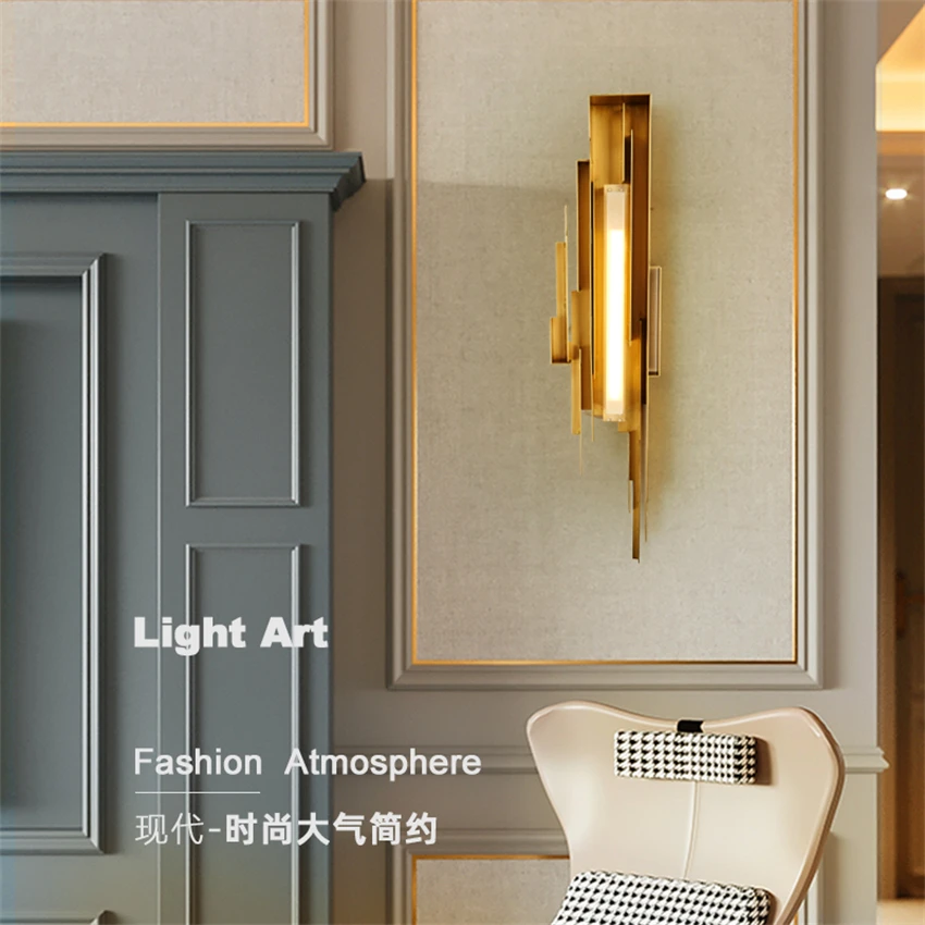 Post modern irregular gold metal wall lamps living room model house hall lobby wall decoration study sconces lights lighting